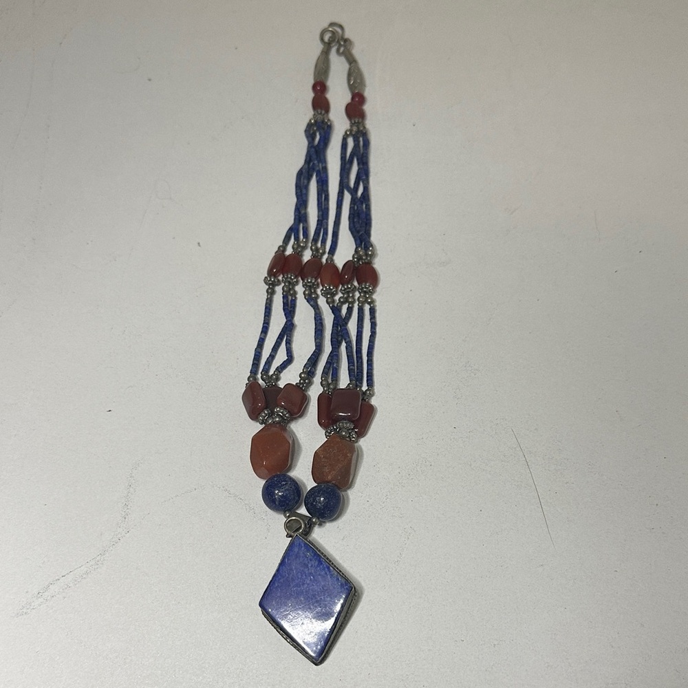 Lapis Blue and Brown Beaded Necklace